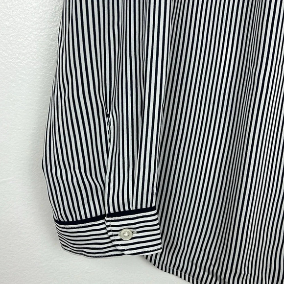 Banana Republic New Women’s M Collared Navy Blue Striped Long Sleeve Blouse - Picture 4 of 8